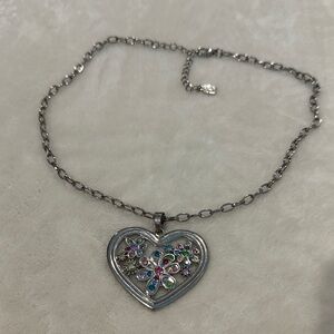 Silver Heart Pendant Necklace with Multicolor Gem Accents